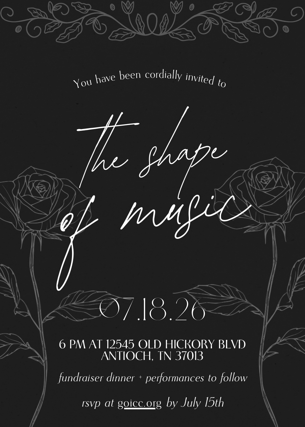 The Shape of Music fundraiser dinner invitation